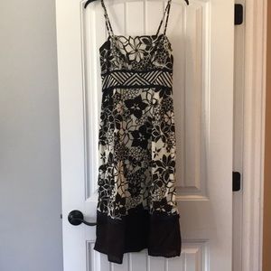 Mid length brown and off white dress